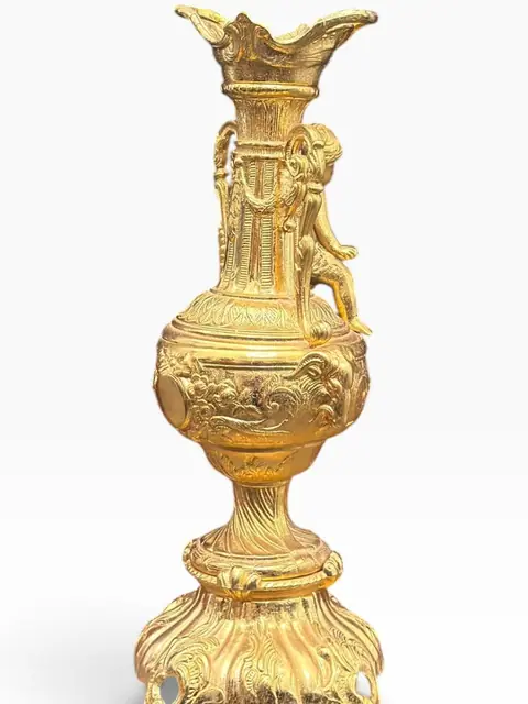 Italian-Style Gilt Bronze Urn with Putto Handles, 19th-Century Taste - detail