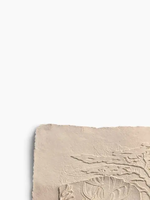 'Mayan Wall' - Handmade Paper Relief with Jaguars, Signed - detail