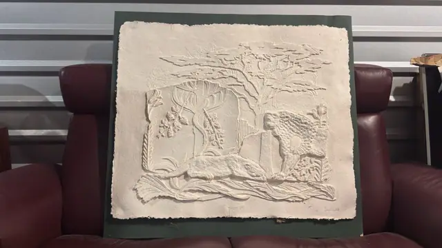 'Mayan Wall' - Handmade Paper Relief with Jaguars, Signed - detail