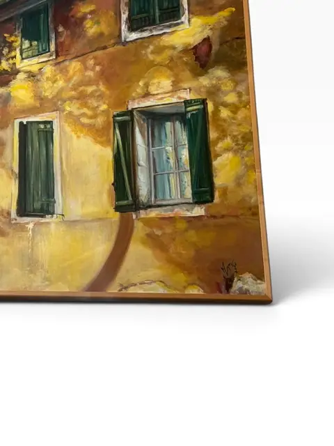Mediterranean Farmhouse — Signed Oil, Framed - detail