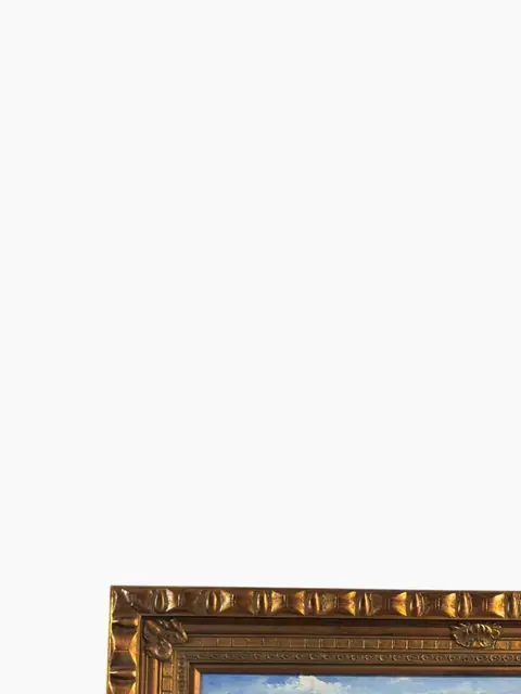 Mediterranean Harbor — Large-Format Oil in Carved Gilt Frame - detail
