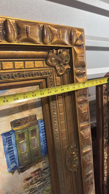 Mediterranean Harbor — Large-Format Oil in Carved Gilt Frame - detail