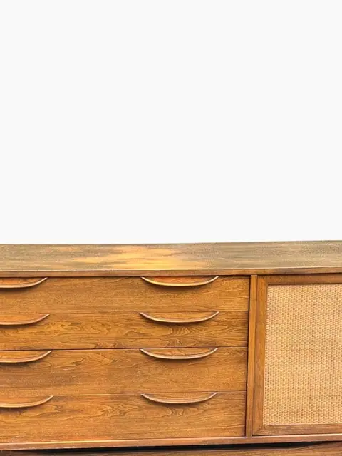 Mid-Century Walnut Sideboard with Cane-Front Cabinet - detail