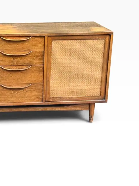 Mid-Century Walnut Sideboard with Cane-Front Cabinet - detail