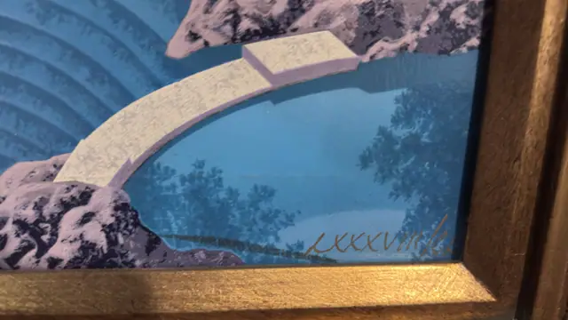 Moonlit Cliff Villa — Fantasy Nightscape in Gilt Frame - detail