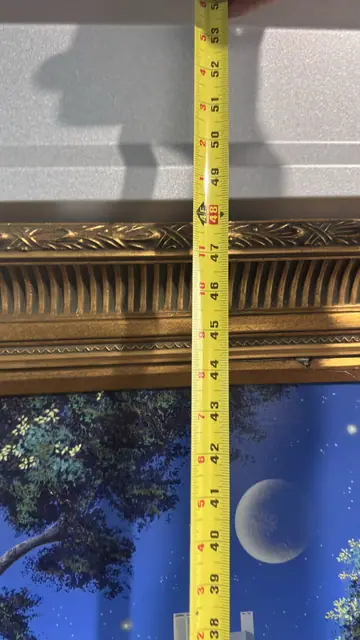 Moonlit Cliff Villa — Fantasy Nightscape in Gilt Frame - detail