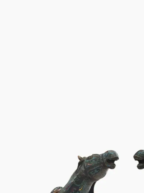 Pair of Chinese Cloisonné Enamel Tang-Style Horses - detail