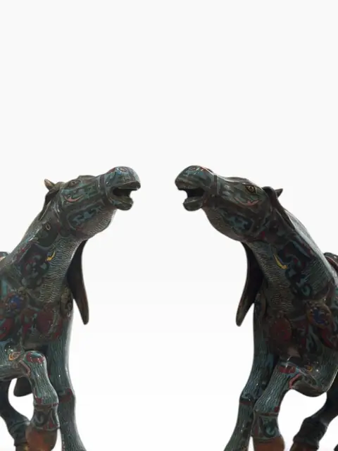 Pair of Chinese Cloisonné Enamel Tang-Style Horses - detail