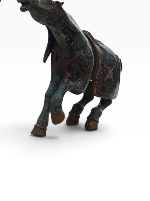 Pair of Chinese Cloisonné Enamel Tang-Style Horses - detail