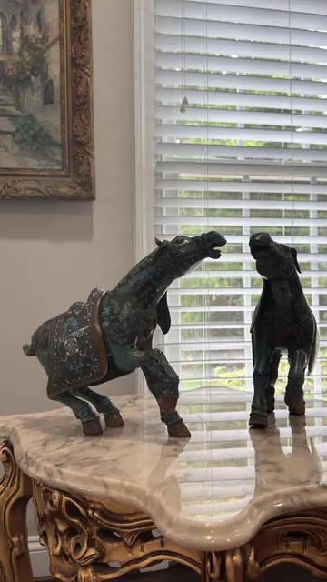 Pair of Chinese Cloisonné Enamel Tang-Style Horses - detail
