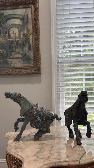 Pair of Chinese Cloisonné Enamel Tang-Style Horses - detail