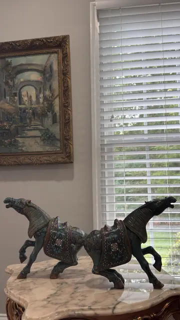 Pair of Chinese Cloisonné Enamel Tang-Style Horses - detail