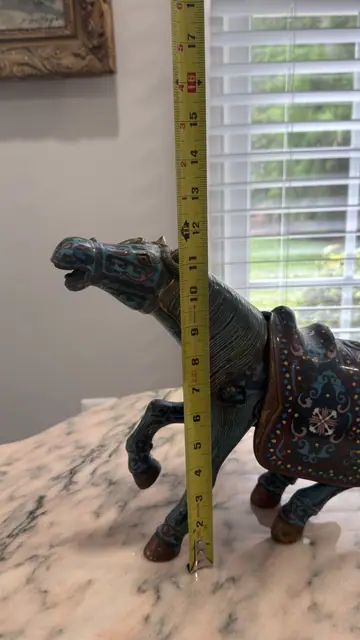 Pair of Chinese Cloisonné Enamel Tang-Style Horses - detail