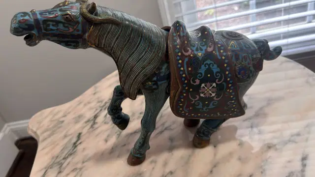 Pair of Chinese Cloisonné Enamel Tang-Style Horses - detail