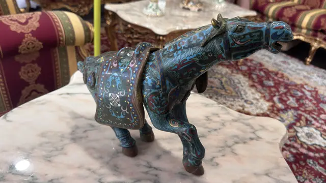 Pair of Chinese Cloisonné Enamel Tang-Style Horses - detail