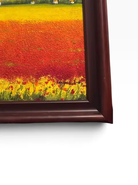 Poppy Meadow Sunset — Oil on Canvas, Signed - detail