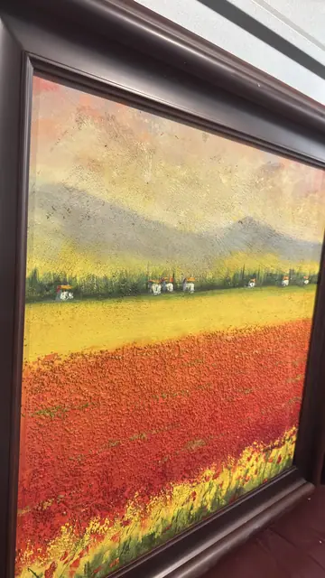 Poppy Meadow Sunset — Oil on Canvas, Signed - detail