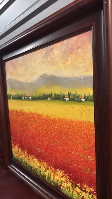Poppy Meadow Sunset — Oil on Canvas, Signed - detail