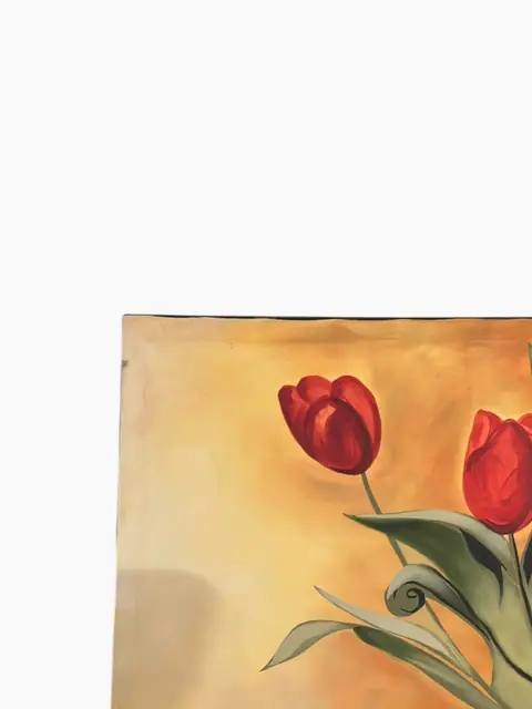 Red Tulips — Stylized Floral Canvas, Unframed - detail