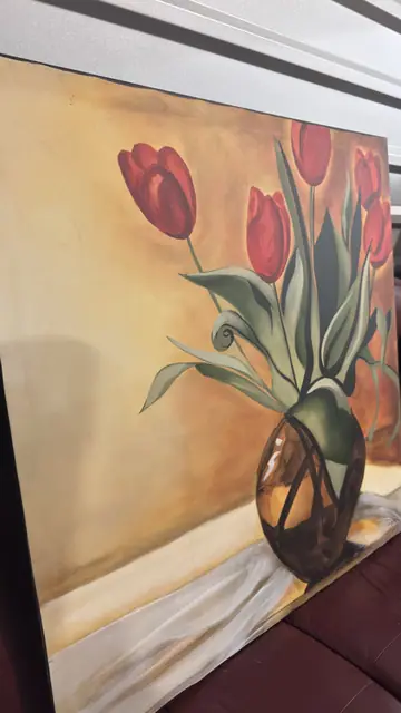 Red Tulips — Stylized Floral Canvas, Unframed - detail