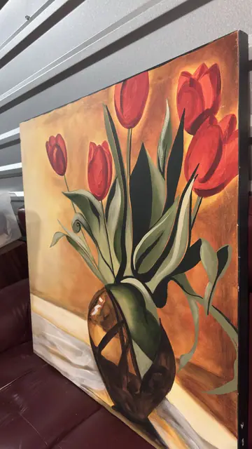Red Tulips — Stylized Floral Canvas, Unframed - detail