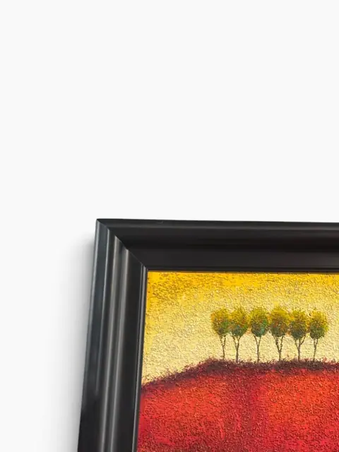 Scarlet Hill Landscape - Signed Textured Oil on Canvas, Framed - detail