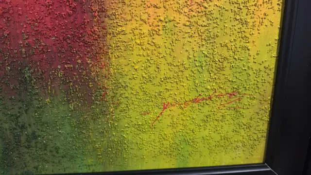 Scarlet Hill Landscape - Signed Textured Oil on Canvas, Framed - detail