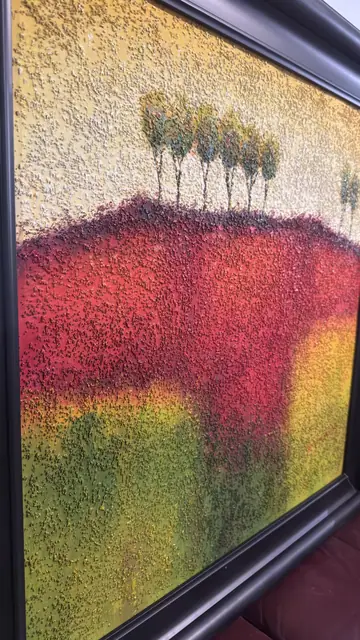 Scarlet Hill Landscape - Signed Textured Oil on Canvas, Framed - detail
