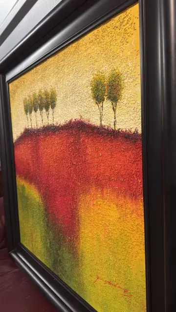 Scarlet Hill Landscape - Signed Textured Oil on Canvas, Framed - detail