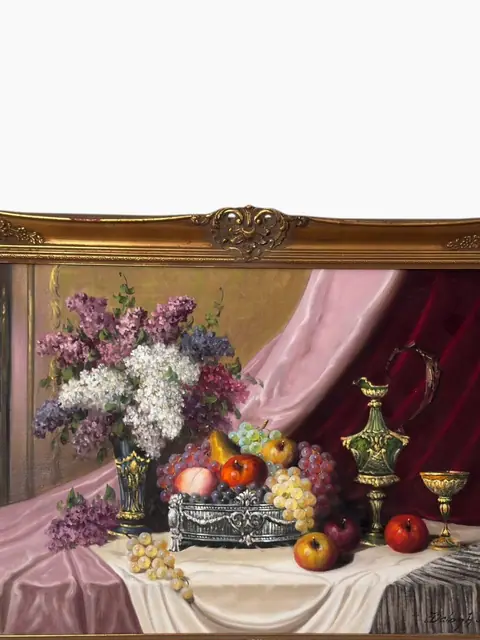Still Life with Lilacs, Fruit and Silver Vessels - detail