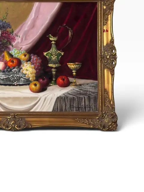 Still Life with Lilacs, Fruit and Silver Vessels - detail