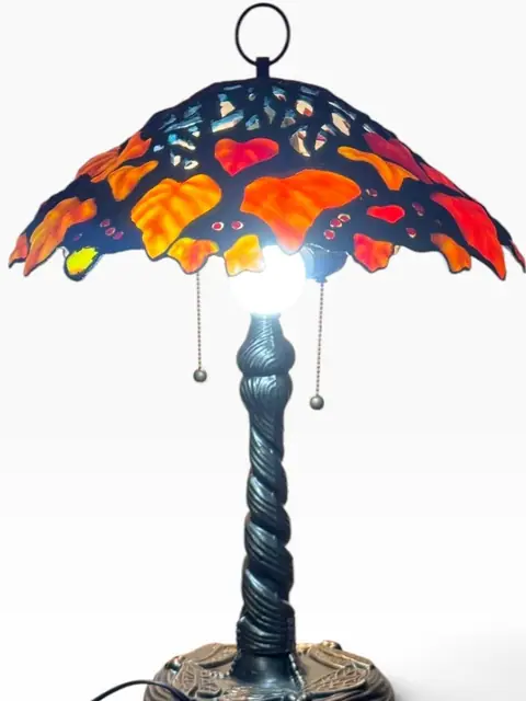 Tiffany-Style Autumn Leaves Stained-Glass Table Lamp - detail