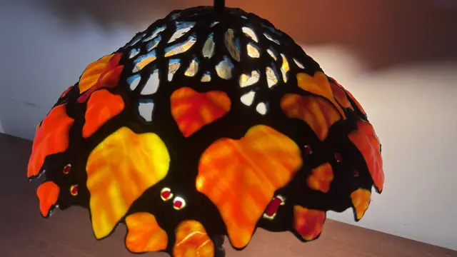 Tiffany-Style Autumn Leaves Stained-Glass Table Lamp - detail
