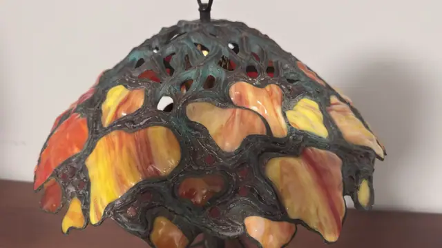 Tiffany-Style Autumn Leaves Stained-Glass Table Lamp - detail