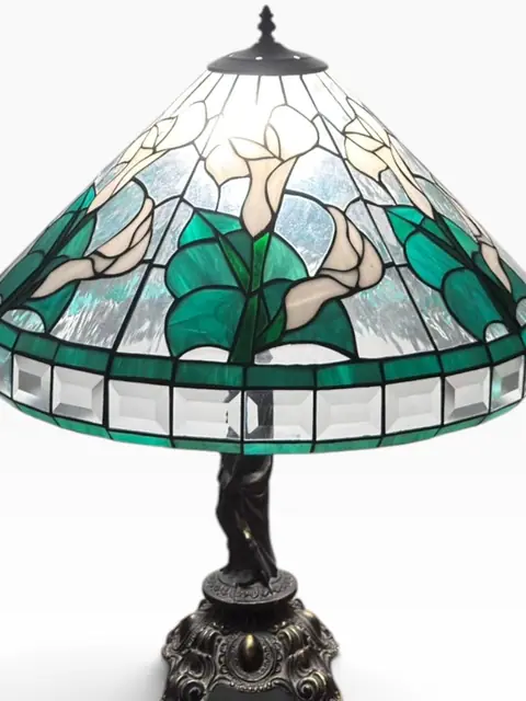 Tiffany-Style Calla Lily Stained-Glass Table Lamp - detail