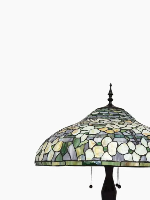 Tiffany-Style Dogwood Table Lamp with White Blossom Dome Shade - detail