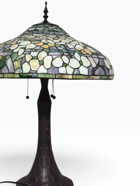 Tiffany-Style Dogwood Table Lamp with White Blossom Dome Shade - detail
