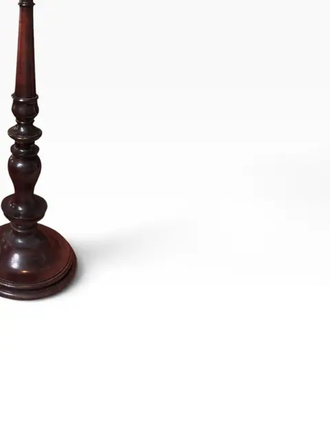 Tiffany-Style Dragonfly Floor Lamp with Turned Wood Column - detail