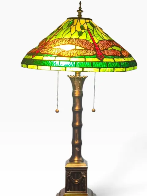 Tiffany-Style Dragonfly Stained Glass Table Lamp - detail