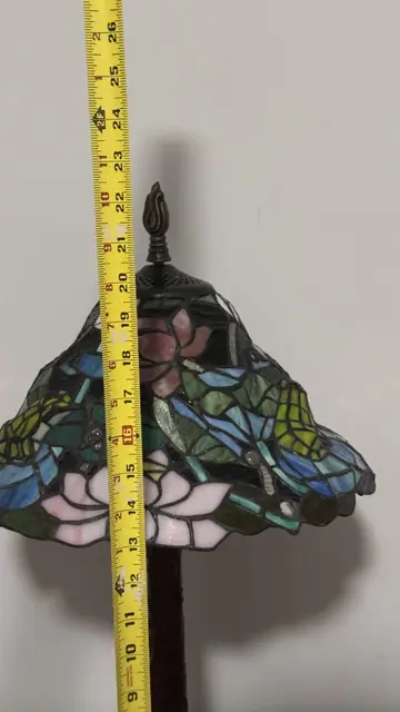 Tiffany-Style Floral Cone Table Lamp with Tree-Trunk Base - detail