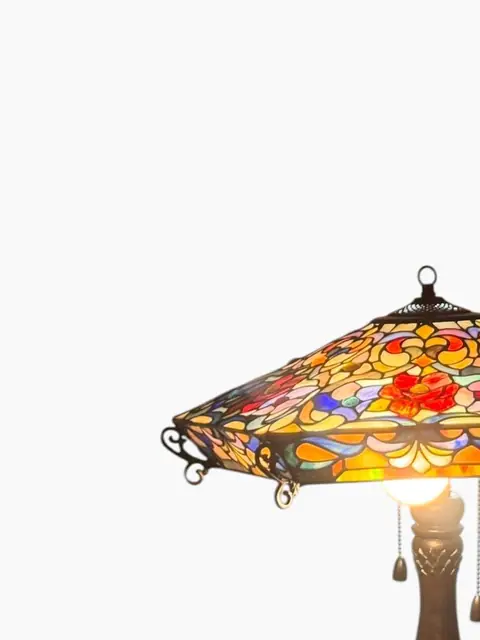 Tiffany-Style Floral Mission Table Lamp with Square Stained Glass Shade - detail