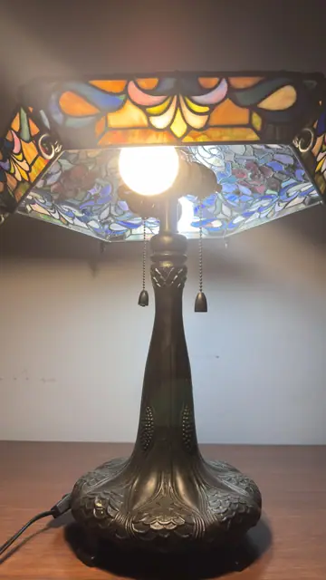 Tiffany-Style Floral Mission Table Lamp with Square Stained Glass Shade - detail