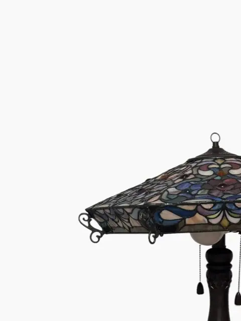 Tiffany-Style Floral Mission Table Lamp with Square Stained Glass Shade - detail