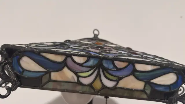Tiffany-Style Floral Mission Table Lamp with Square Stained Glass Shade - detail