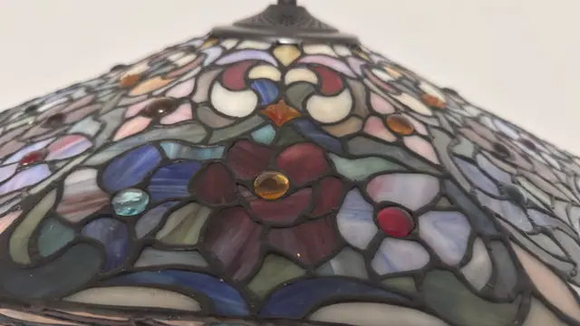 Tiffany-Style Floral Mission Table Lamp with Square Stained Glass Shade - detail