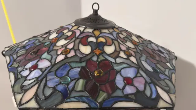 Tiffany-Style Floral Mission Table Lamp with Square Stained Glass Shade - detail