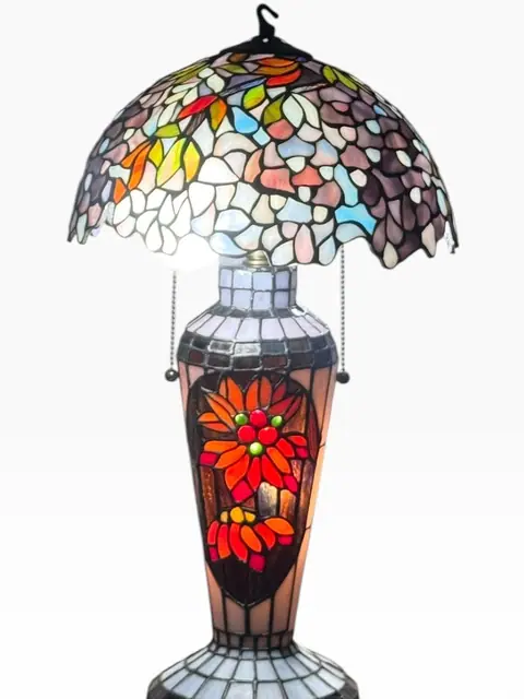 Tiffany-Style Floral Stained-Glass Table Lamp - detail