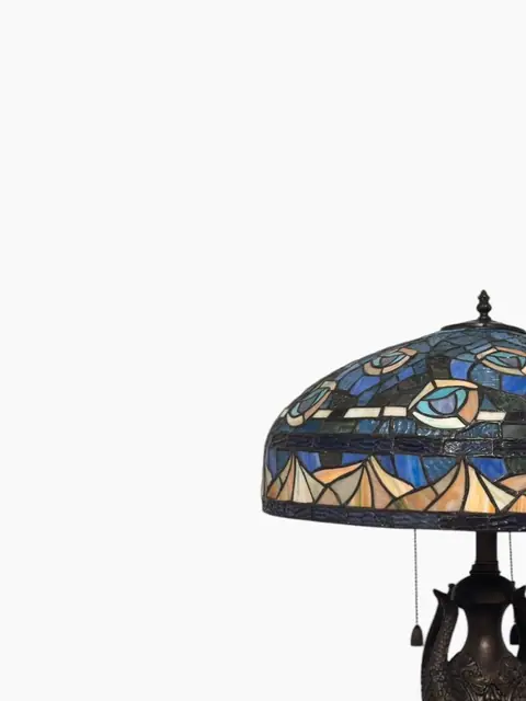 Tiffany-Style Peacock Feather Stained Glass Table Lamp - detail