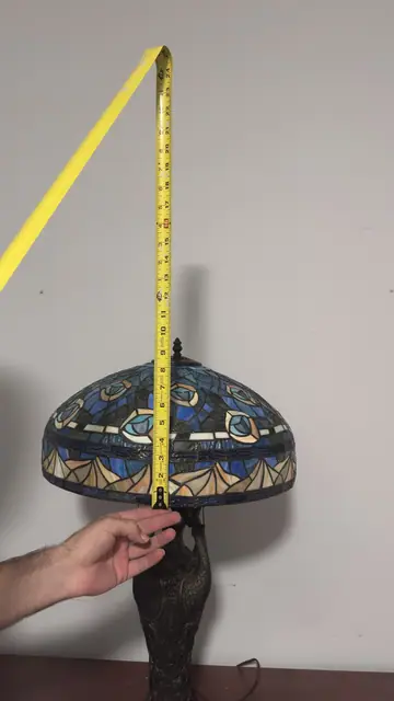 Tiffany-Style Peacock Feather Stained Glass Table Lamp - detail