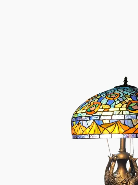 Tiffany-Style Peacock Stained-Glass Table Lamp - detail